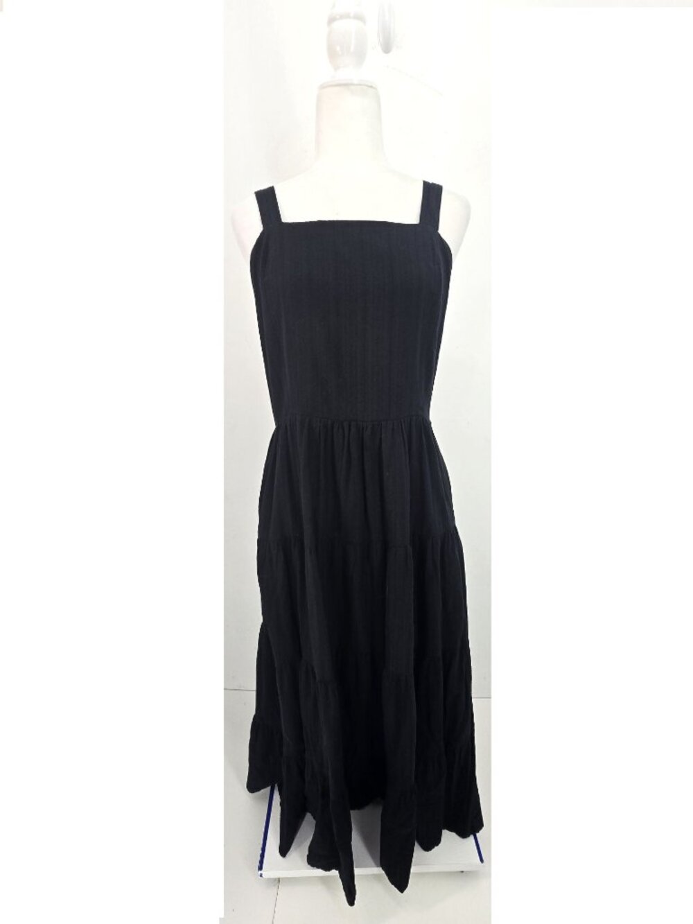 Joie Black Square Smocked Neck Strappy Tiered Eyelet Maxu Witchy Dress Women  M